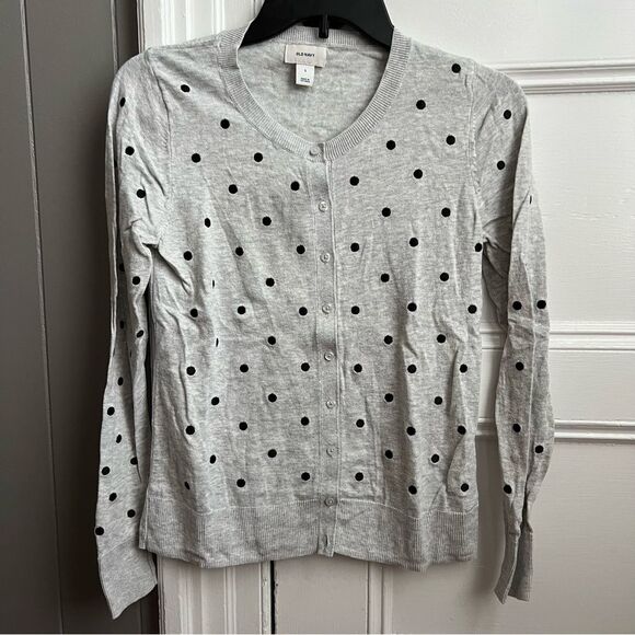 Old Navy Gray & Black Polka Dot Button-Down 100% Cotton Cardigan Sweater S - Picture 1 of 3